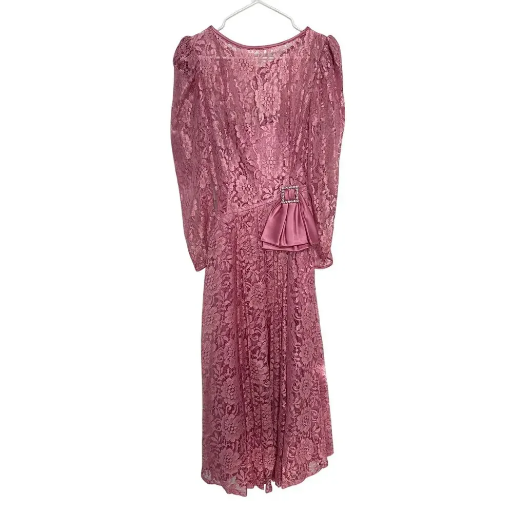 American vintage 70's pink lace prom Bridesmaid midi dress small